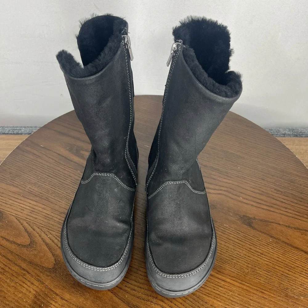 Birkenstock Woodbury Boots Women's 37/ 6 Black Suede Shearling Lined Buckle Warm - Picture 11 of 16